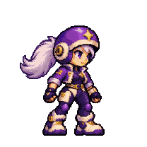 Aurora in a violet helmet with silver hair
