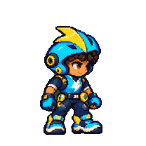 Volt in a cyan helmet with a lightning crest